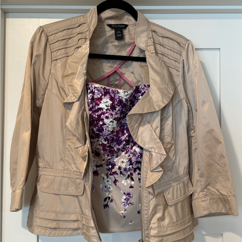 White House Black Market Beige Ruffle Jacket